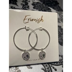 Erimish silver skull hoop earrings with pave